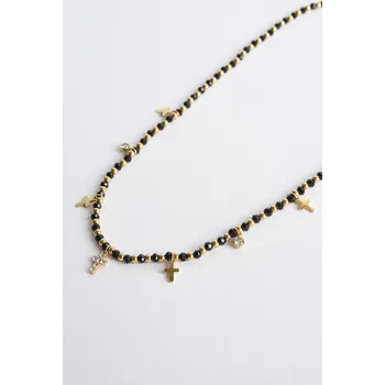 Náhrdelník KORÁLKOVÝ ZLATÝ NÁHRDELNÍK S KŘÍŽKY PECA del SOL