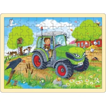 Puzzle Goki dřevěné puzzle traktor 96 dílků