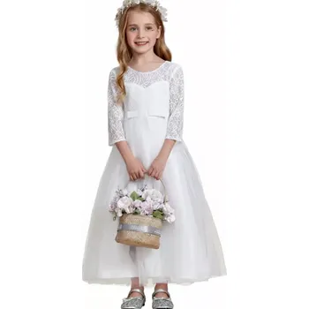 Dívčí oblečení Dětské slavnostní šaty bílé pro dívky 3/4 rukáv