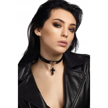 Náhrdelník Kožený náhrdelník s přívěskem křížek Choker