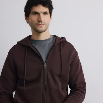 Pánská mikina Reserved - Mikina na zip s kapucí - tmavě hnědá - 377HM-89X - 377HM-89X-S