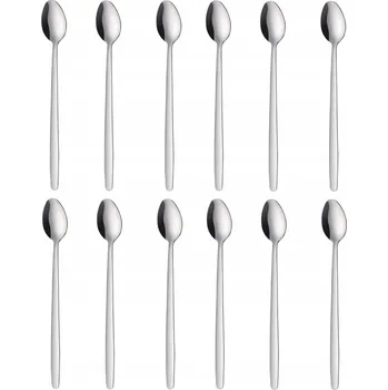 Příbor LŽIČKA NA KÁVU LATTE MACCHIATO DLOUHÁ, OCELOVÁ, SADA 12 KUSŮ HENDI