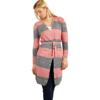 Dámský svetr TopMode Dlouhý pruhovaný svetr s páskem 295880