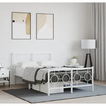 Postel vidaXL Kovový rám postele s hlavovým a nožním čelem 120 x 200 cm [376242] Barva: Bílá