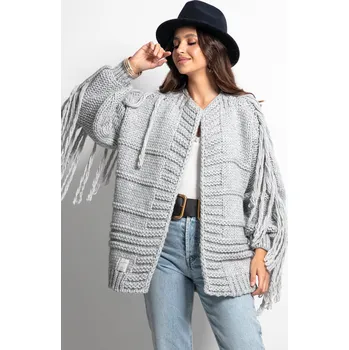 Dámský svetr TopMode Vlněný svetr kardigan s třásněmi 721033