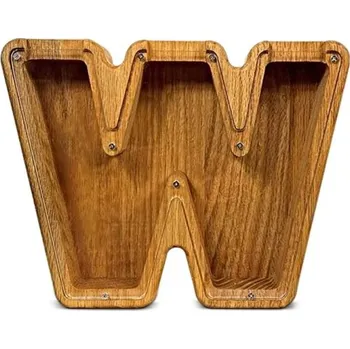 Trezor Dřevěná pokladnička písmeno W 18 cm výška 2,8 cm šířka Průhledná plastová část Dekorativní spořicí pokladna