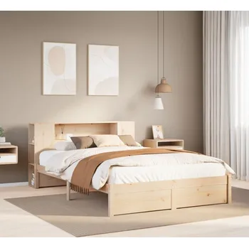 Postel vidaXL Postel s knihovnou bez matrace 140x190 cm masivní borovice [3322356] Barva: Přírodní