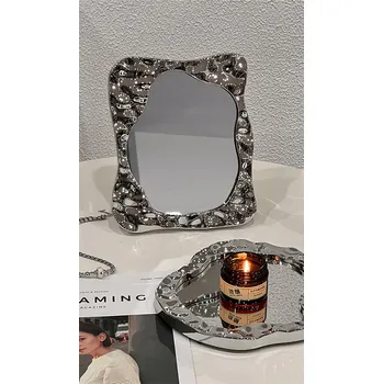 Zrcadlo Moderní stolní zrcadlo s kovovým rámem do ložnice a koupelny