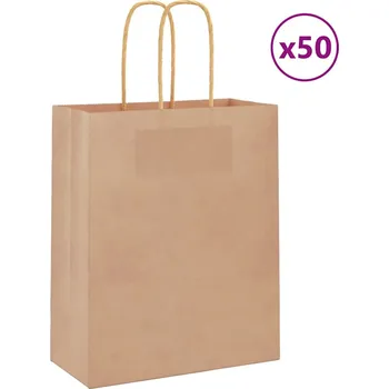 Dárková taška Papírové tašky 50 ks s uchy hnědé 18x8x22 cm - 8721158515162