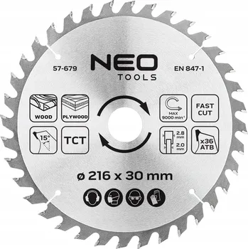 Pilový kotouč Kotouč do pily, vidiový, 216 x 30 mm, 36 zubů, na dřevo NEO TOOLS