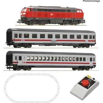 H0 - Analog startset: Lokomotiva BR1218 + 2 vozy, ovladač, Geoline kolejivo / ROCO 5100016