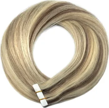 Příčesek TAPE IN vlasy Premium 50 cm – 20 pásků, 50 g, melír ledová blond / světle hnědá, pravé indické vlasy