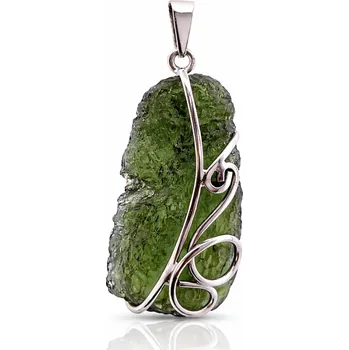 Přívěsek Stříbrný přívěsek s neopracovaným vltavínem 9,20 g 36mm x 13mm