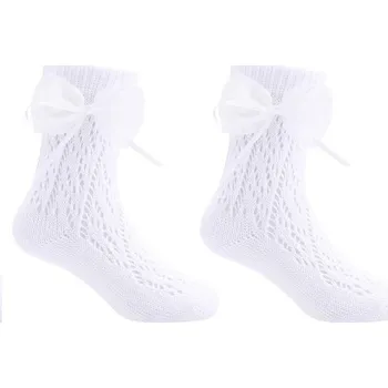 Kojenecké oblečení BE SNAZZY Ažurové ponožky bílé se saténovou mašličkou perforované Vel. 18 - 20