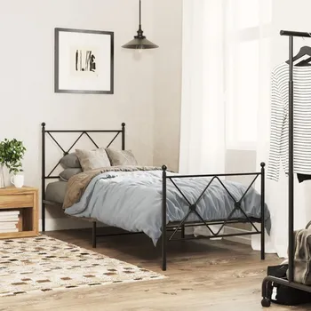 Postel vidaXL Kovový rám postele s hlavovým a nožním čelem 75 x 190 cm [376559] Barva: Černá