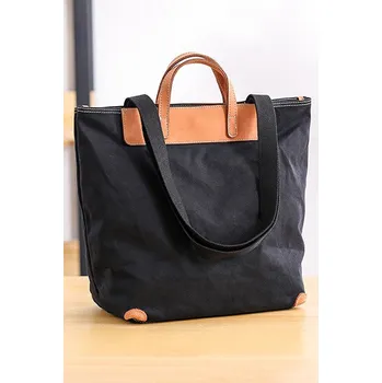 TopMode Plátěný retro shopper s koženými detaily do ruky i přes rameno 825247