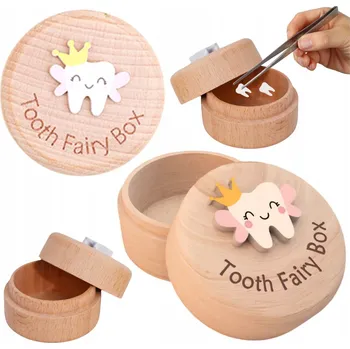 Dárková krabička DŘEVĚNÁ KRABIČKA NA MLÉČNÉ ZUBY PRO DĚTI S GRAVÍROVÁNÍM ZOUBKOVÁ VÍLA