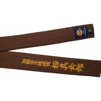 Hnědý pás Obi Passai 300 cm Karate Kyokushinkai s výšivkou IKO