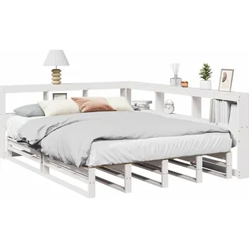 Postel vidaXL Postel s knihovnou bez matrace 160x200 cm masivní borovice [3324495] Barva: Bílá