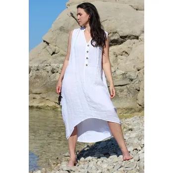 Dámské šaty TopMode Letní dámské lněné šaty s knoflíky 549057