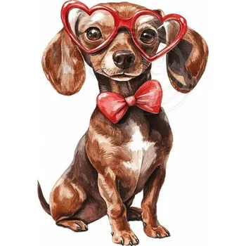 Textilní nažehlovací páska Dante Nažehlovačka Jezevčík brýle srdce - 4 x 6 cm