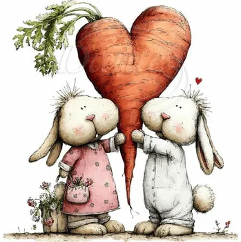 Textilní nažehlovací páska Dante Nažehlovačka Ušáčci a srdce z mrkve - 6 x 6 cm