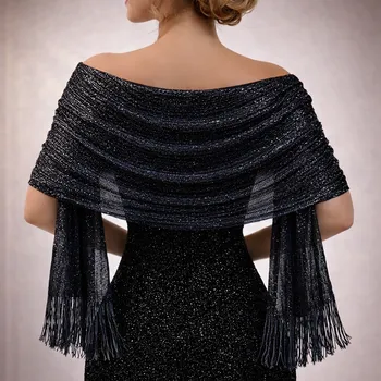 Šála luxusní společenský šál s třásněmi Barva: Černá