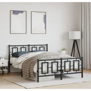 Postel vidaXL Kovový rám postele s hlavovým a nožním čelem 135 x 190 cm [374258] Barva: Černá
