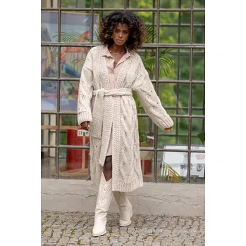 Dámský svetr TopMode Kardigan vlněný chunky knit s páskem 725830