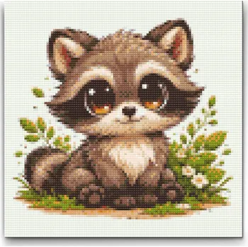 Diamantové malování Diamantové malování - Mýval s velkýma očima Velikost: 30x30cm, Rámování: Pouze srolované plátno, Diamanty: Čtvercové