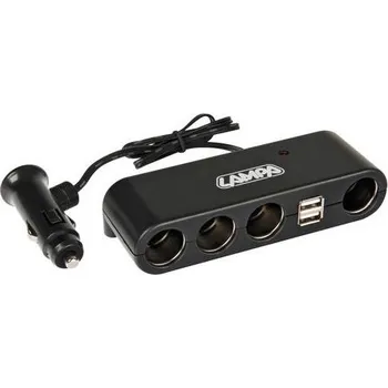 MULTI zásuvka zapalovače 4 + 2 USB s kabelem 60 cm 12/24 V