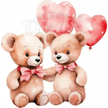 Textilní nažehlovací páska Dante Nažehlovačka Medvídci a balónky lásky - 6 x 6 cm