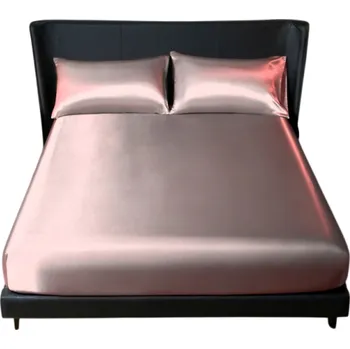 Prostěradlo Sada ložního prádla se saténovým povrchem Prostěradlo s gumou 153 x 203 cm + 2x povlak na polštář 50 x 75 cm Hladké a lesklé QUEEN SIZE světle růžová