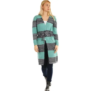 Dámský svetr TopMode Dlouhý pruhovaný svetr s páskem 295881