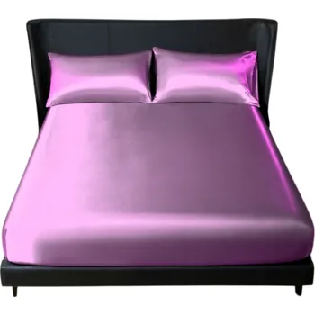 Prostěradlo Sada ložního prádla se saténovým povrchem Prostěradlo s gumou 99 x 190 cm + 2x povlak na polštář 50 x 75 cm Hladké a lesklé TWIN SIZE růžová