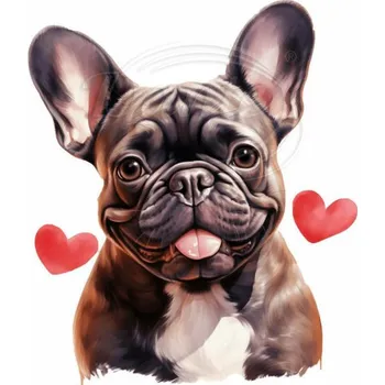 Textilní nažehlovací páska Dante Nažehlovačka Francouzský buldoček a srdíčka - 5 x 6 cm