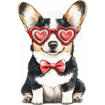 Textilní nažehlovací páska Dante Nažehlovačka Corgi brýle srdce 2 - 4 x 6 cm