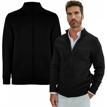 Pánská mikina Klasická pánská mikina bez kapuce na zip (rozepínací) ke košili, kapsy, černá, velikost S