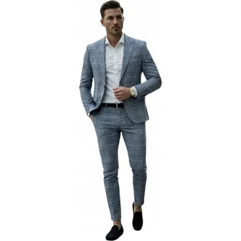 Pánský oblek Pánský oblek dvoudílný modrý kostkovaný DJG23 - 56