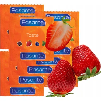 Kondom PASANTE PREZERVATIVY S PŘÍCHUTÍ JAHODY Z PŘÍRODNÍHO LATEXU ZESÍLENÉ 10 KS