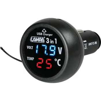 Digitální voltmetr 12 / 24V s teploměrem a USB výstupem
