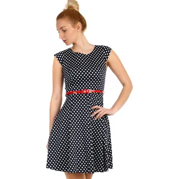 Dámské šaty TopMode Puntíkované retro šaty s páskem-i pro plnoštíhlé 804528