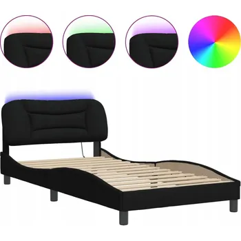 Postel Černá postel s LED podsvícením 218 x 105 x 74,5 cm, s čelem