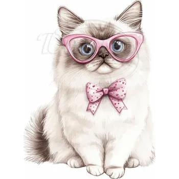 Textilní nažehlovací páska Dante Nažehlovačka Kočka a růžové brýle - 5 x 6 cm