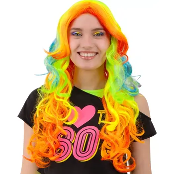 Karnevalová paruka Párty paruka dlouhé kudrnaté vícebarevné vlasy