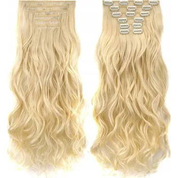 Příčesek 6 pásů clip in vlasy světlá blond kudrnaté CLIP 50 cm jako PŘIROZENÉ