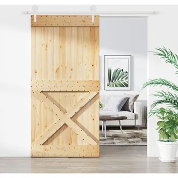 Interiérové dveře Posuvné dveře s kováním 100 x 210 cm masivní borové dřevo - 8721012083264