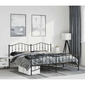 Ložnice vidaXL Kovový rám postele s hlavovým a nožním čelem 193 x 203 cm [373862] Barva: Černá