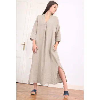 Dámské šaty TopMode Lněné dlouhé šaty s rozparky 1125013