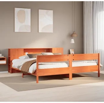 Postel vidaXL Postel s knihovnou bez matrace 180x200 cm masivní borovice [3322940] Barva: Voskově hnědá